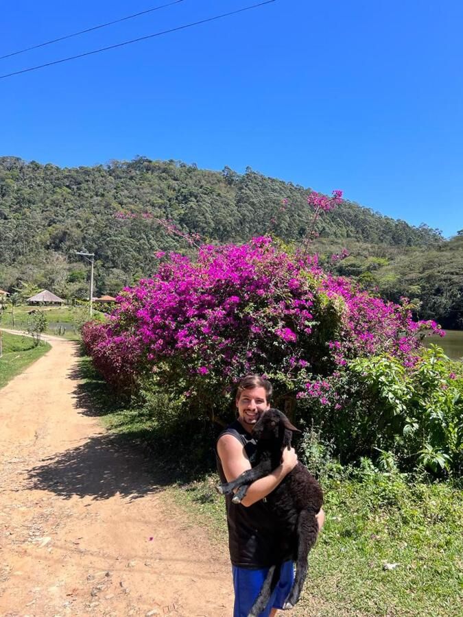 Hóspede entre flores no caminho